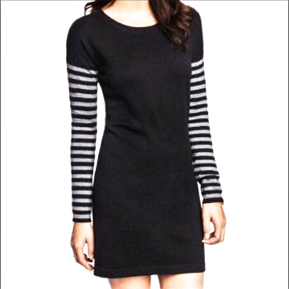 Express Black Mini Dress ~ Striped B/W Sleeves XS